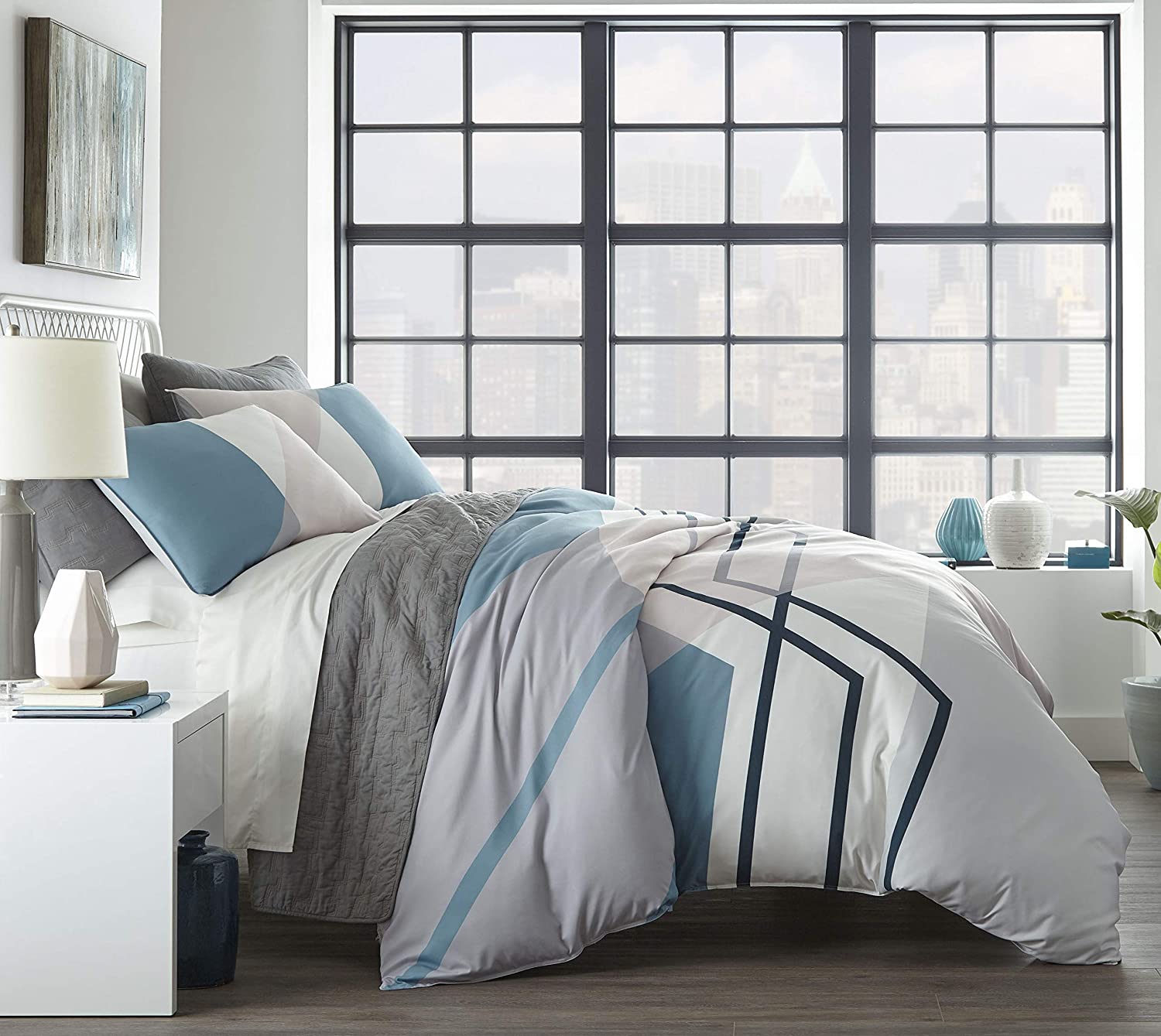 Price:$51.99    City Scene Thornton Duvet Cover Set, Full/Queen, Blue  Home & Kitchen