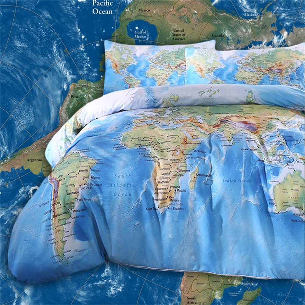 Price:$39.90    Sleepwish World Map Bedding Duvet Cover Set for Kids Vivid Printed Childrens Bedding Quilted Duvet Cover Twin  Home & Kitchen