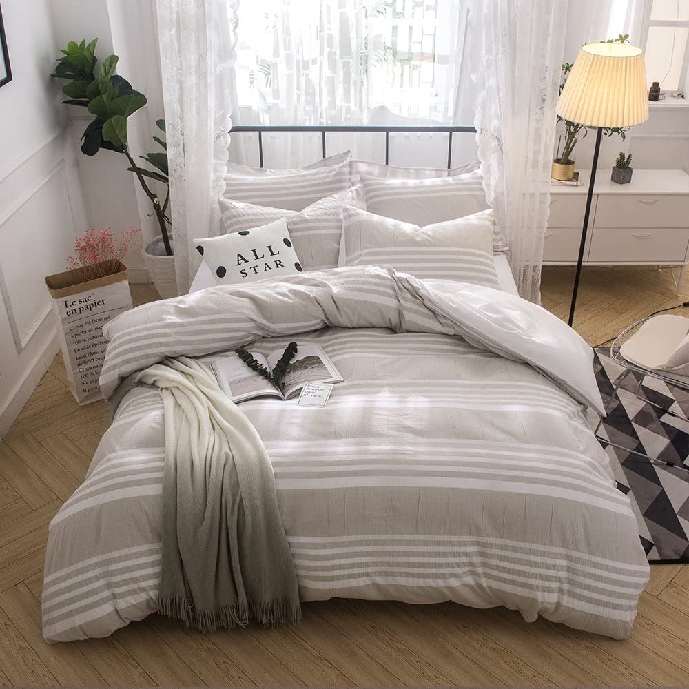 Price:$69.99    Lausonhouse Cotton Duvet Cover Set,100% Cotton Yarn Dyed Seersucker Duvet Cover Set - Queen - Khaki  Home & Kitchen