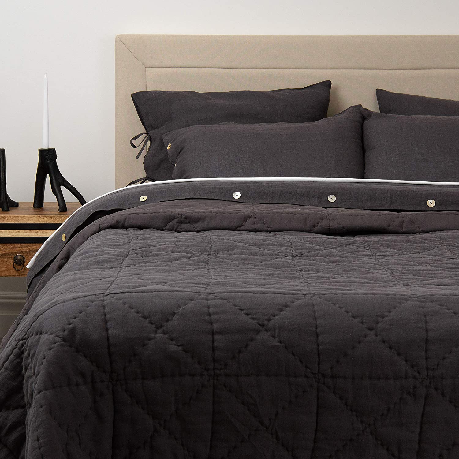 Price:$175.99    Best Home Fashion Linen and Cotton Tufted Quilt- Casual Elegance, Lightweight and Stylish Bedding, Blanket-QUEEN-GREY-88” L x 92” W  Home & Kitchen