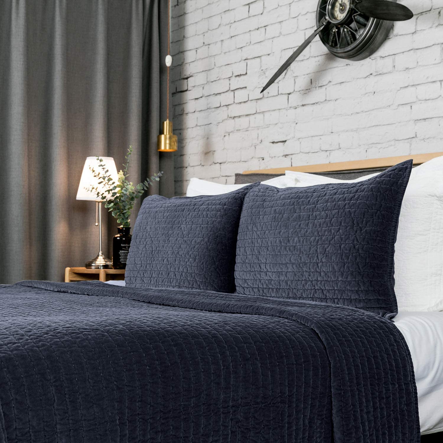 Price:$105.99    Elegant Life Reversible Royal Cotton Velvet Pic-Stitch Bedding Quilt Bedspread Oversized King 108'' x 92'' Dusty Blue  Home & Kitchen