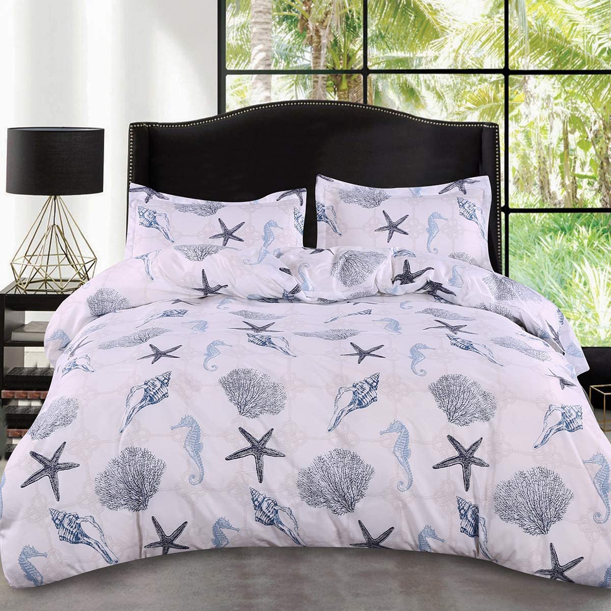 Price:$24.99    ARTALL 3 Pcs Soft Sea Printing Duvet Cover Set White Grey Quilt Cover Bedding Set, Seashell Starfish Pattern, Full/Queen(90"x90")  Home & Kitchen