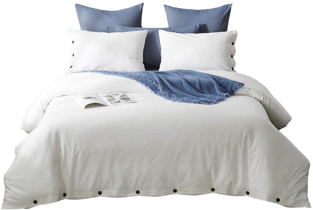 Price:$29.99    Jorbest Duvet Cover Queen, Washed Cotton Duvet Cover Set - 3 Piece with Buttons, Luxury Bedding Set (Cream)  Home & Kitchen