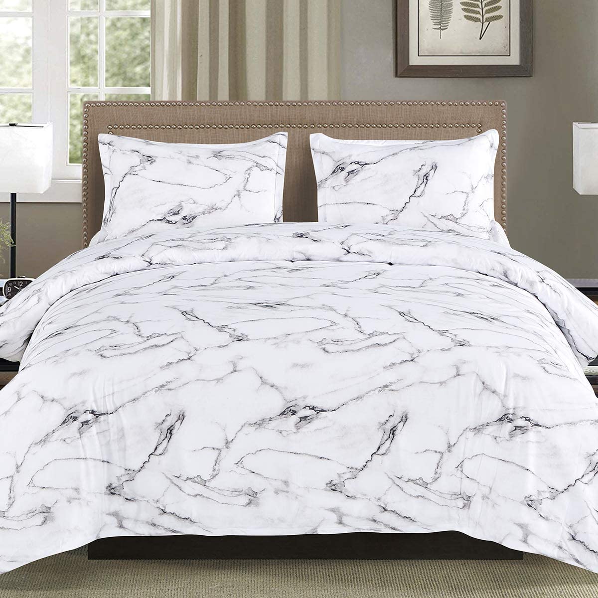 Price:$27.99    YMY Lightweight Microfiber Bedding Duvet Cover Set, Marble Pattern (White, King)  Home & Kitchen