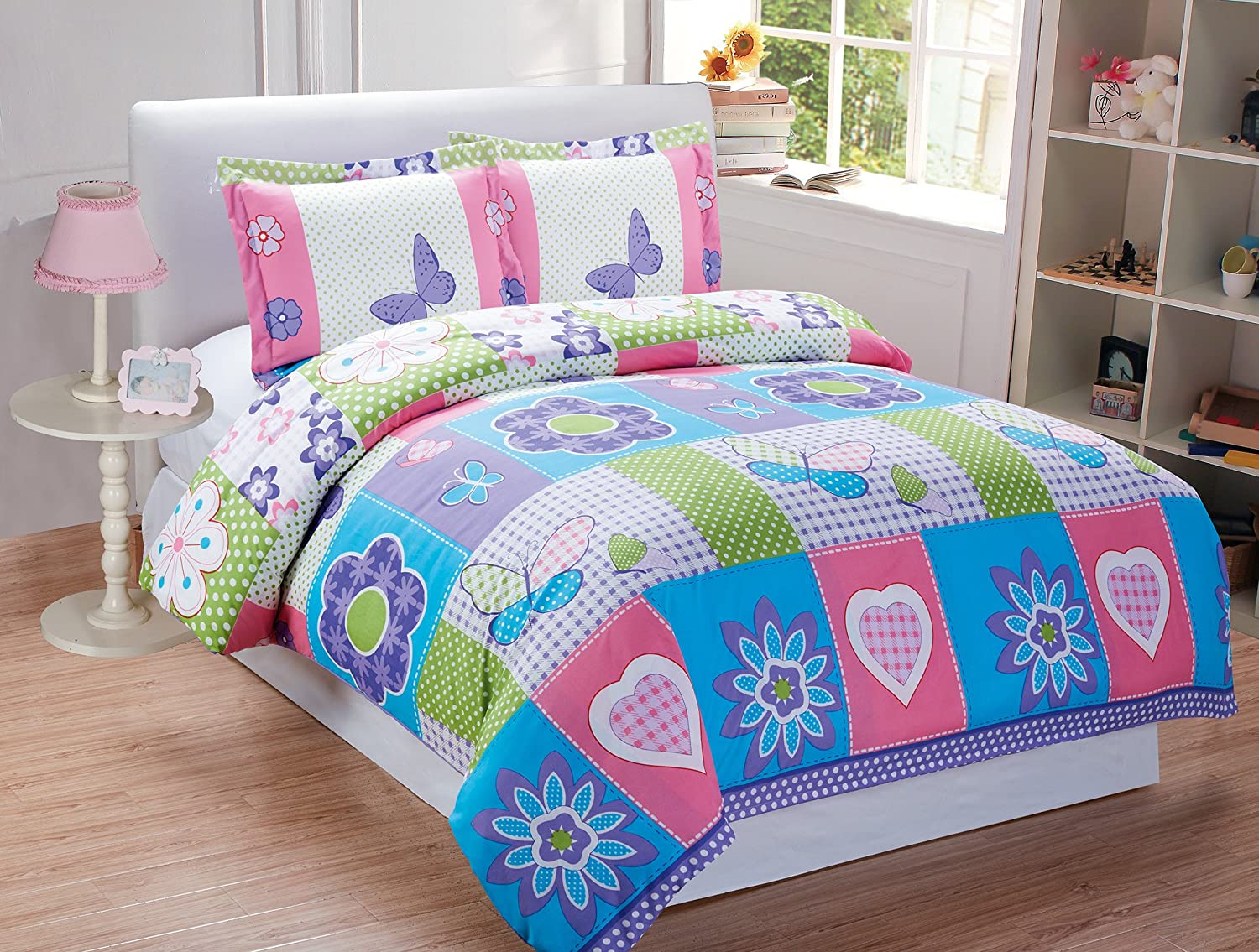 Price:$21.99    Mk Collection 3Pc Full Size Butterfly Purple Pink Turquoise Green Flowers Girls Teens Duvet Set New (Full Duvet)  Home & Kitchen