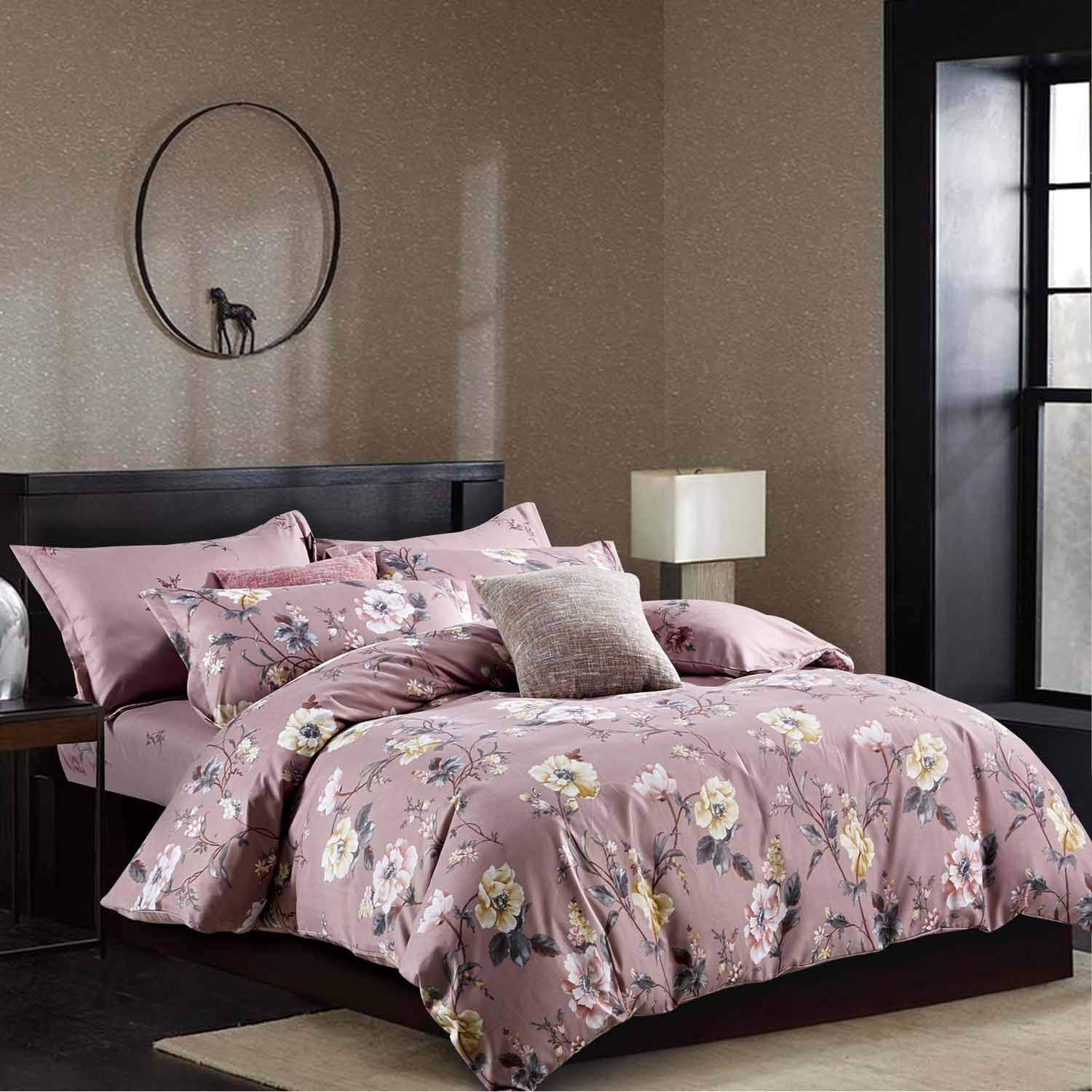 Price:$28.80    TIFFICO Duvet Cover Queen Set - Mauve Tan Vintage Floral Flower Pattern Printed Microfiber Soft Duvet Covers Zip Ties for Fall Winter - 3pc (1 Double Cover, 2 Bed Pillowshames) for Women, 90x90  Home & Kitchen