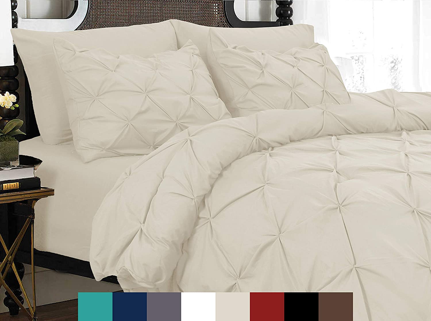 Price:$29.99    3-Piece Pinch-Pleated Duvet Cover with Button Closure, Wrinkle-Resistant Ultra-Soft Microfiber Pintuck Duvet Cover Set, Luxurious & Hypoallergenic Pintuck Décor  Home & Kitchen