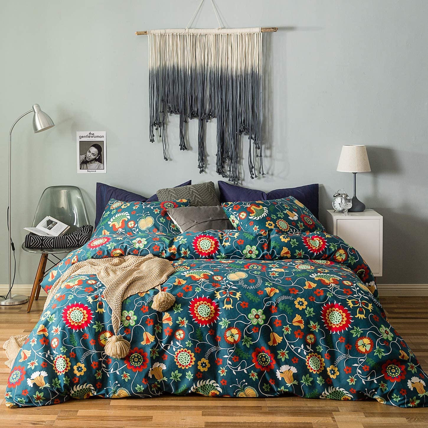 Price:$49.99    SUSYBAO 3 Pieces Duvet Cover Set 100% Natural Cotton Queen Size Multi-Colored Red Sunflowers Cactus Monster Floral Bedding with Zipper Ties 1 Duvet Cover 2 Pillowcases Luxury Quality Soft Breathable  Home & Kitchen