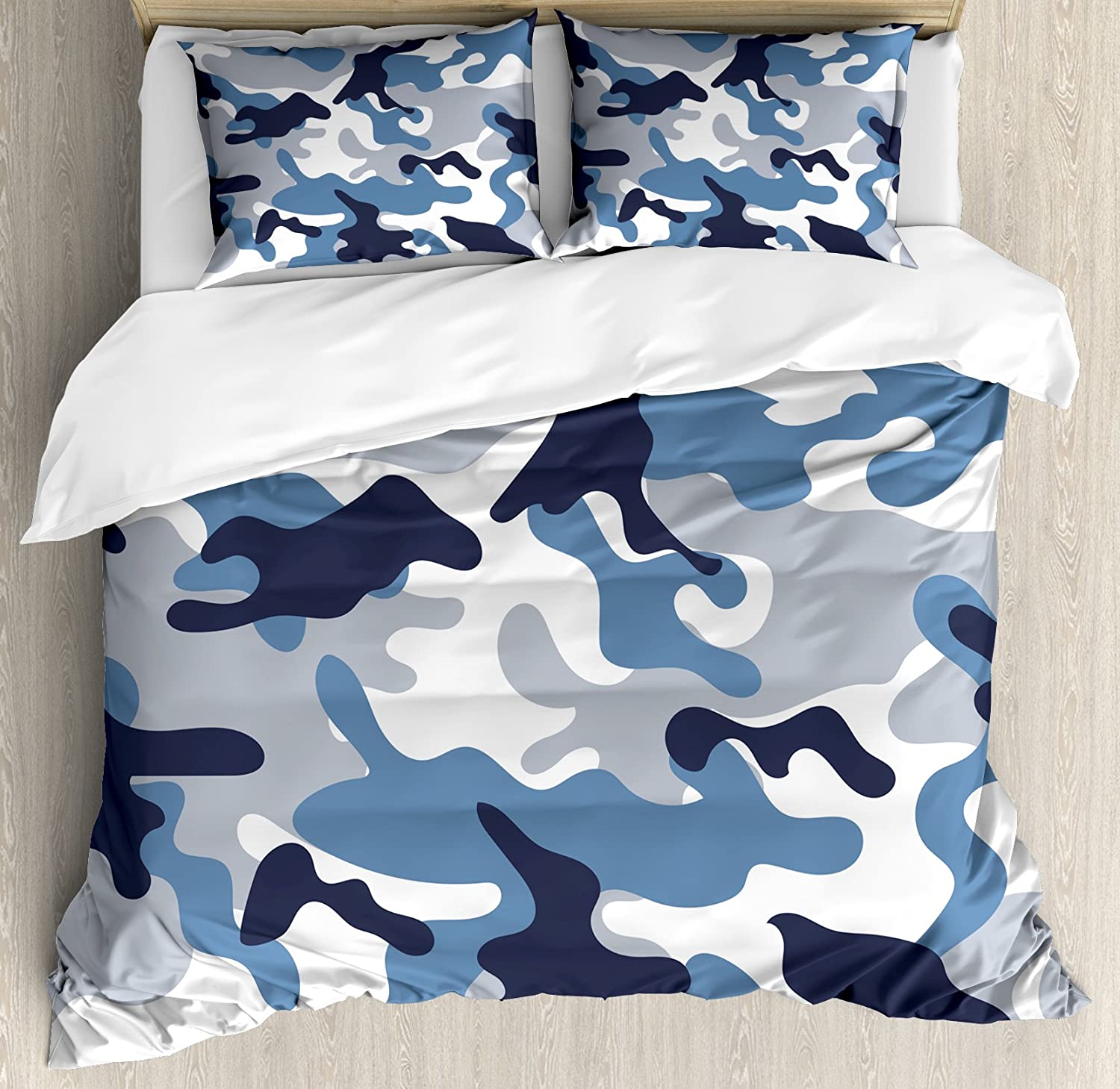 Price:$31.95    Ambesonne Camouflage Duvet Cover Set, Illustration with Abstract Soft Colors Pattern Camouflage Design, Decorative 3 Piece Bedding Set with 2 Pillow Shams, Queen Size, Blue Indigo  Home & Kitchen