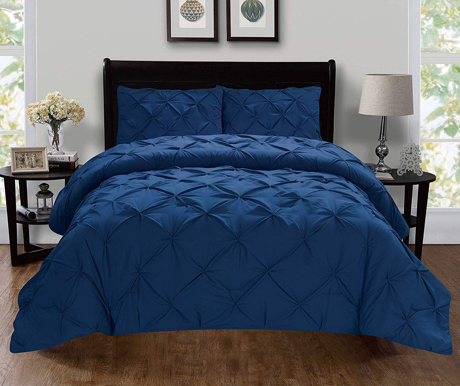 Price:$26.00    Celine Linen Luxury Super-Soft Coziest 1500 Thread Count Egyptian Quality 3-Piece Pintuck Design Duvet Cover Set, (Insert Comforter Protector) Wrinkle-Free, Full/Queen, Navy Blue  Home & Kitchen