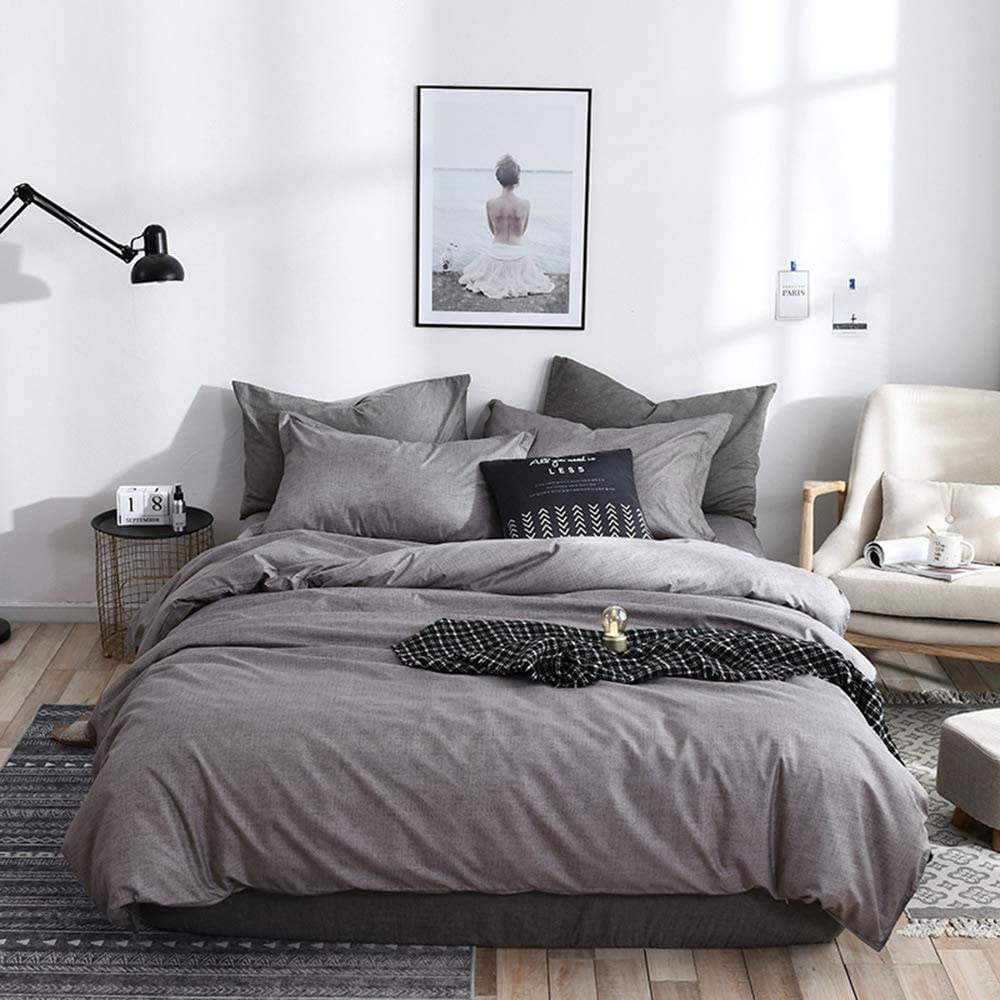 Price:$26.99    FGBAY Plaid Solid Grey Reversible Zipper Closure Comforter Set Soft 3Pcs Hotel Collection Duvet Cover Set(1 Duvet Cover + 2 Pillow Shams)(Queen,Grey)  Home & Kitchen