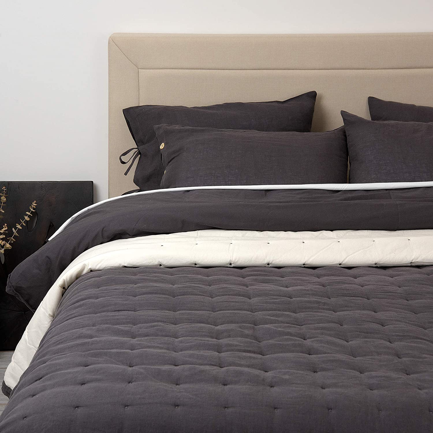 Price:$199.99    Best Home Fashion Linen and Cotton Tufted Quilt- Casual Elegance, Lightweight and Stylish Bedding, Blanket-KING-GREY-108” L x 92” W  Home & Kitchen