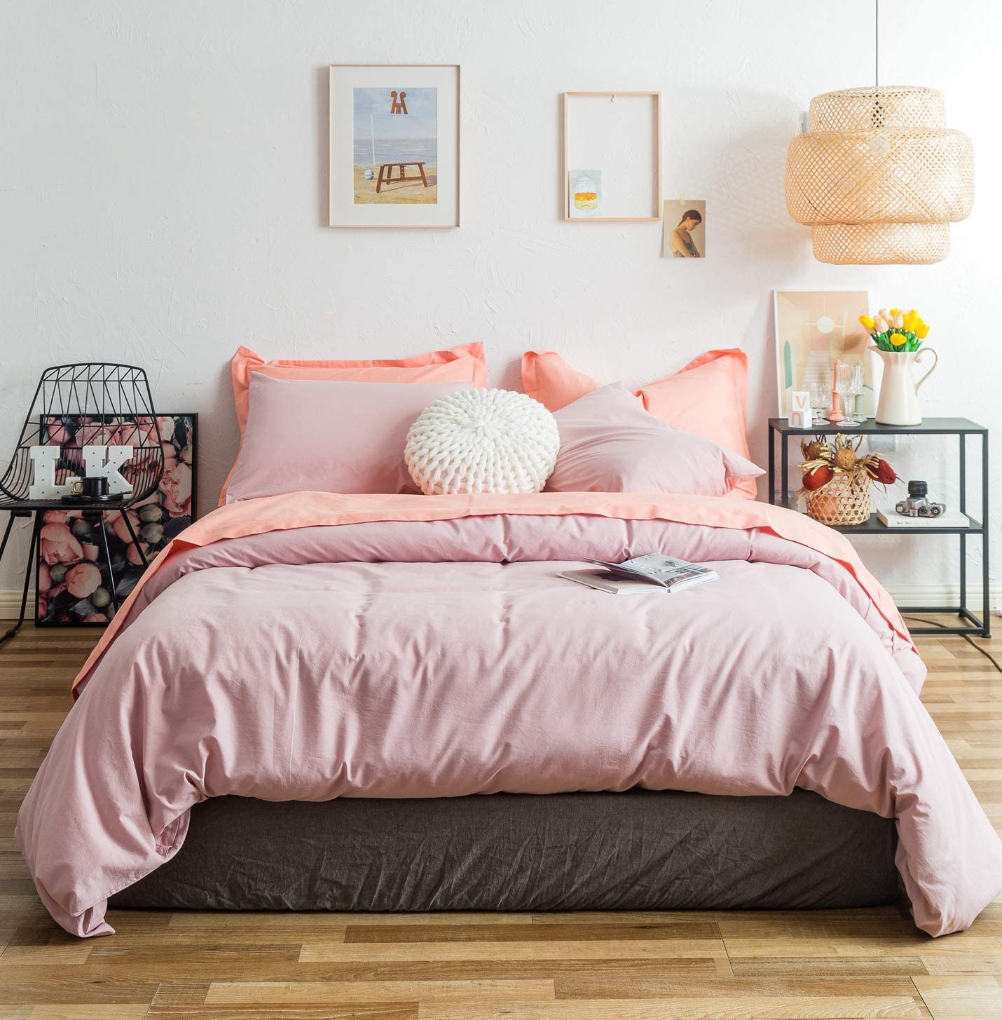 Price:$50.99    YuHeGuoJi 3 Pieces Duvet Cover Set 100% Washed Cotton Queen Size Muted Pink Solid Color Bedding Set 1 Duvet Cover with Zipper Ties 2 Pillowcases Simple Style Hotel Quality Super Soft Breathable  Home & Kitchen