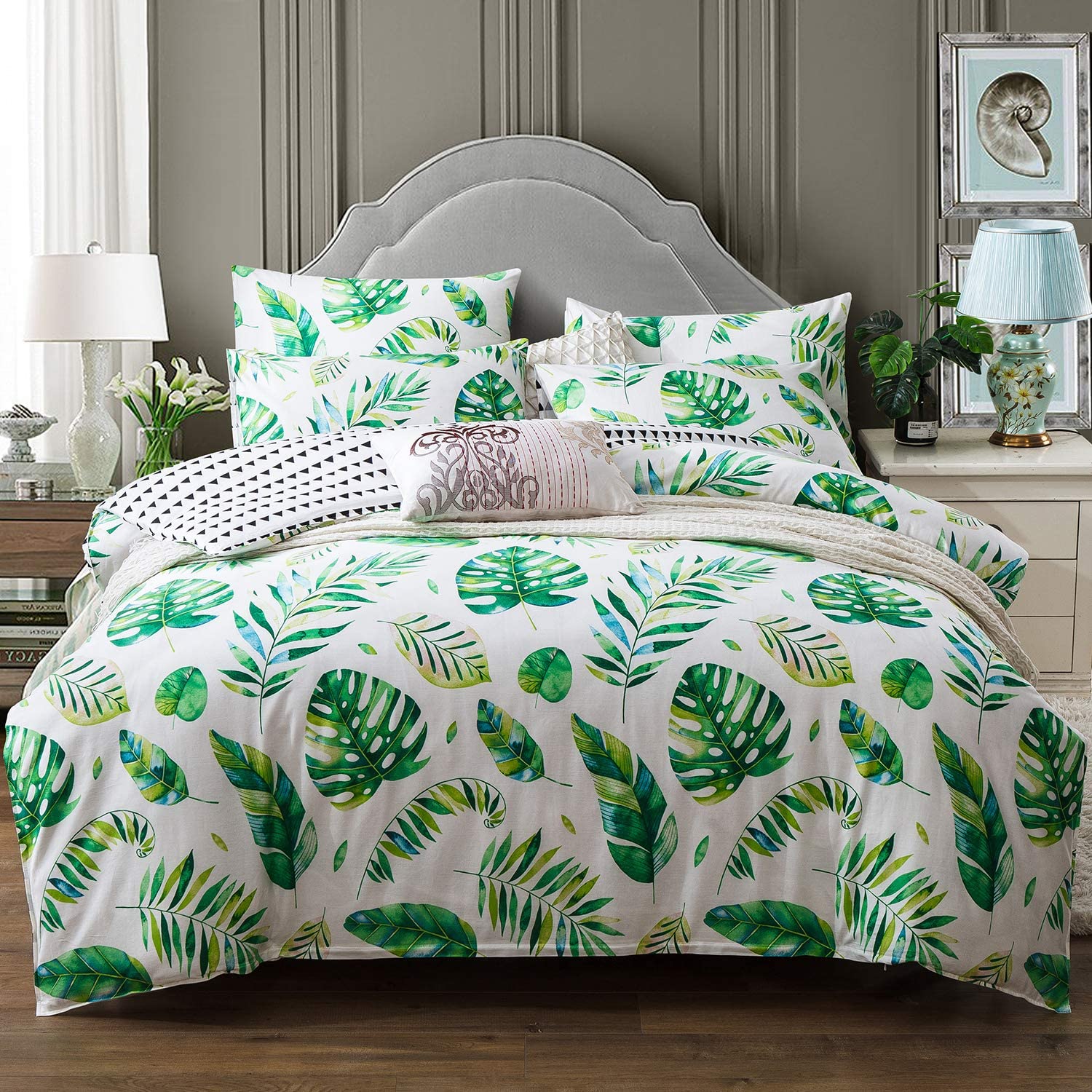 Price:$32.99    Kosa Bedding 100% Cotton Duvet Cover Set,Green Monstera Plant Banana Leaves,Printed Duvet Cover with Zipper Closure,Soft Comforter Cover Sets,Reversible Pattern Bedding Set for All Season(Queen Size)  Home & Kitchen
