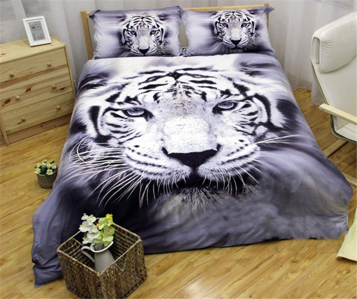 Price:$29.99    Tiger Duvet Cover 3D Animal White Tiger Printed Bedding Duvet Cover Set for Kids Teens Adults No Deformation (Queen, 3Pcs)  Home & Kitchen