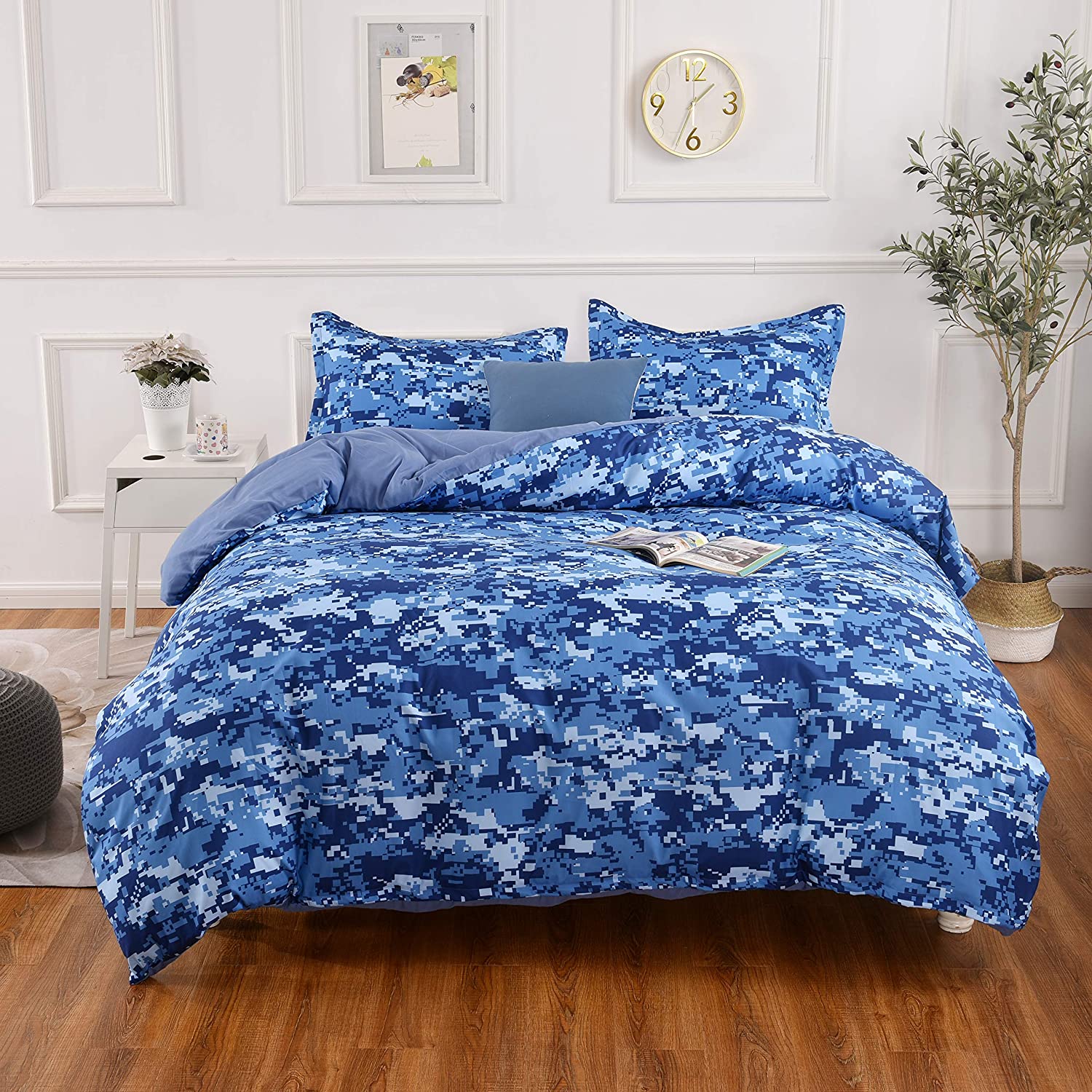 Price:$29.99    YMY Lightweight Microfiber Bedding Duvet Cover Set,Camouflage Dark Blue Printing Pattern (Queen)  Home & Kitchen