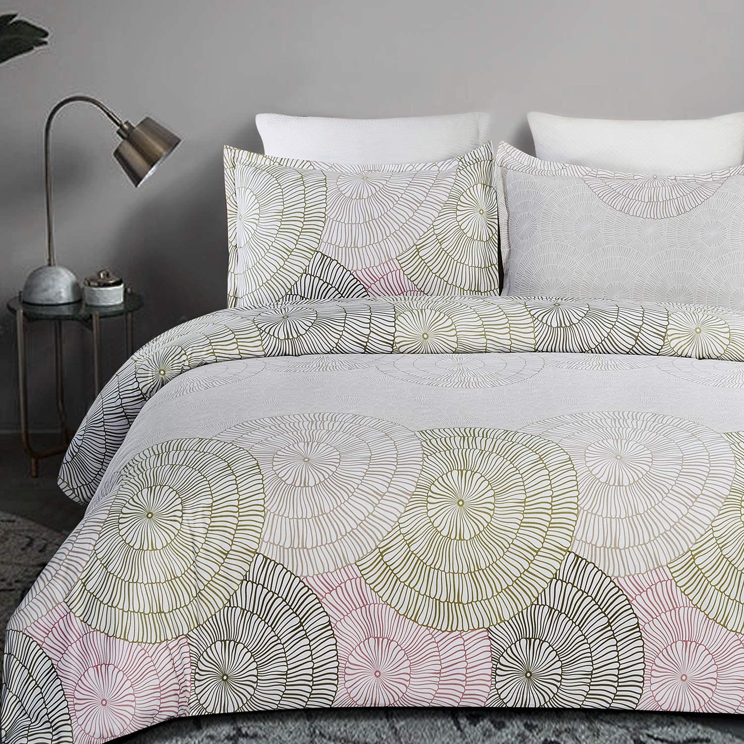 Price:$27.95    Vaulia Soft Microfiber Duvet Cover Set, Abstract Circle Printed Pattern Queen Size, Light Grey/Pink, 3-Piece Set  Home & Kitchen