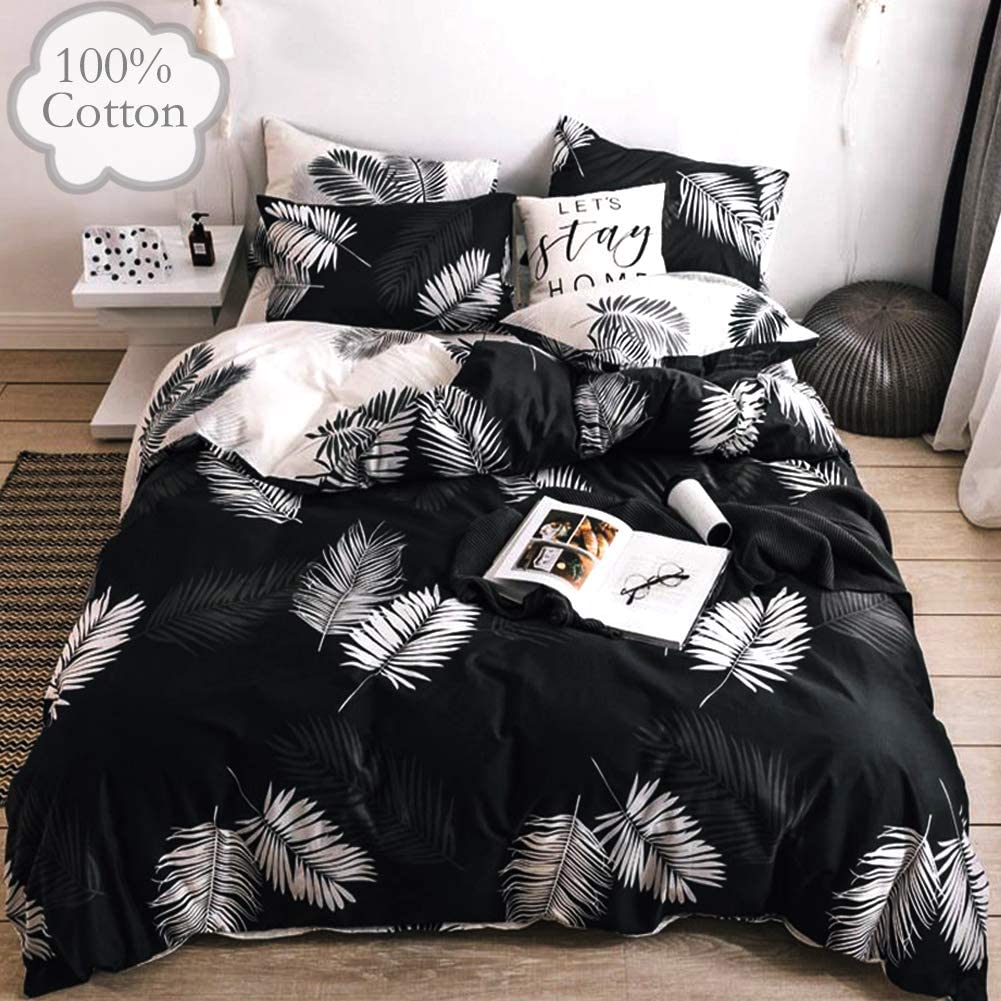 Price:$41.99    Emily Girl King Duvet Cover Cotton Black White Tropical Kids Bedding Sets Botanical Leaf Boho Reversible Comforter Cover Zipper Closure Corner Ties Modern Quilt Cover Sets 1 Duvet Cover 2 Pillowcases  Home & Kitchen