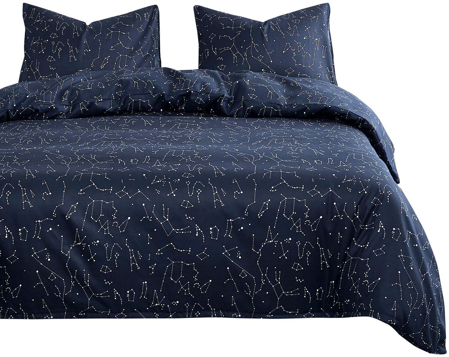 Price:$35.99    Wake In Cloud - Constellation Duvet Cover Set, White Space Stars Pattern Printed Navy Blue, Soft Microfiber Bedding with Zipper Closure (3pcs, Full Size)  Home & Kitchen