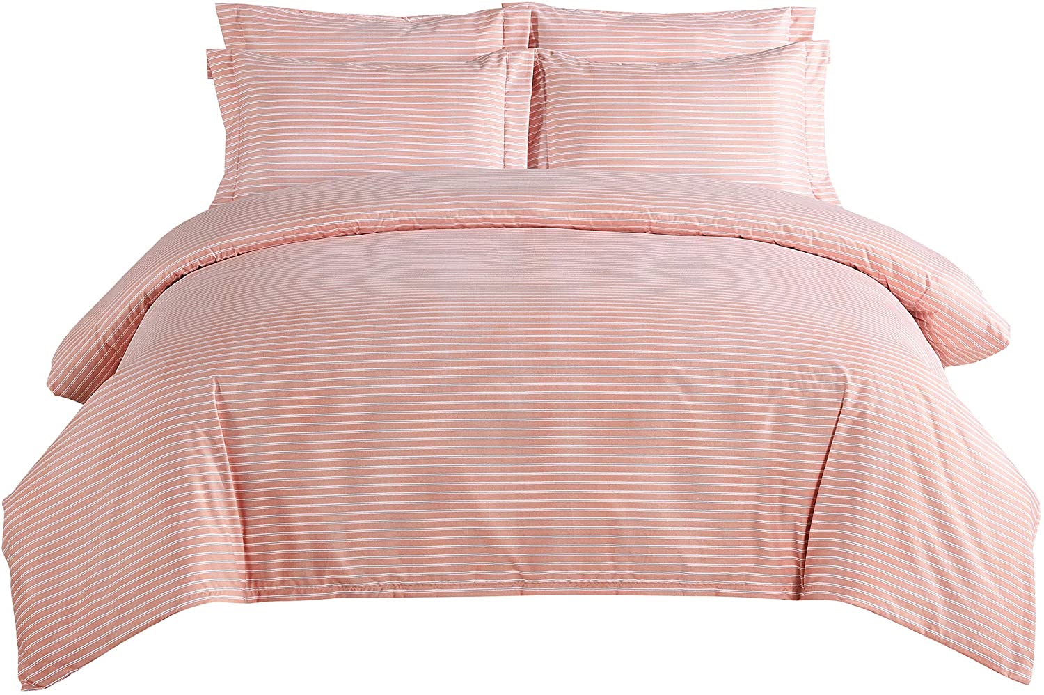Price:$29.99    DelbouTree Casual Stripes Pattern Duvet Cover Set,Comforter Cover with Zipper and Corner Ties,Queen Light Pink  Home & Kitchen