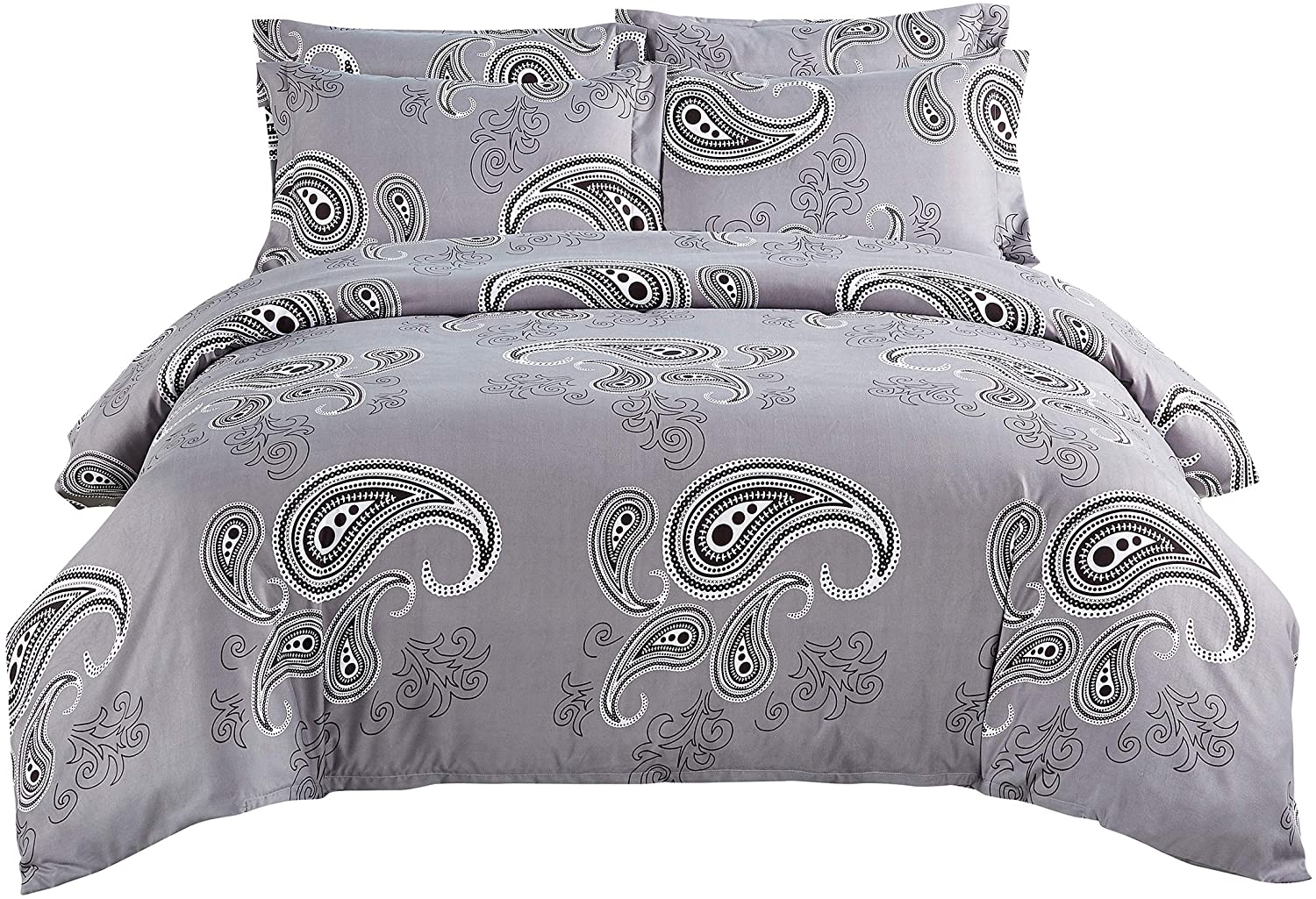 Price:$29.99    DelbouTree Gray Duvet Cover Set, Paisley Comforter Cover,Zipper Closure,Corner Ties,Duvet Cover Set Queen  Home & Kitchen