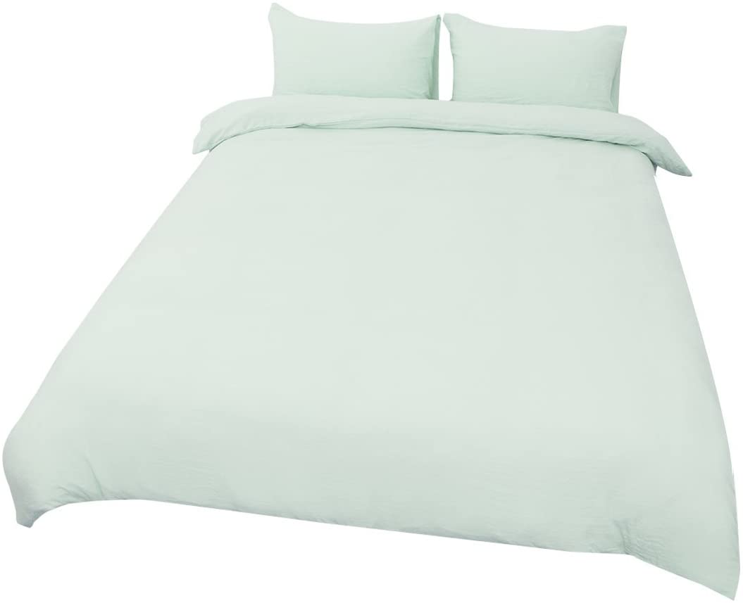 Price:$20.88    uxcell Modern Bedding Sets Wrinkled Washed Cotton Soft Natural 3 Pieces Solid Duvet Cover Set, Includes 1 Comforter Cover 2 Pillow Shams Light Green, Single Size 83-Inch-By-59-Inch  Home & Kitchen