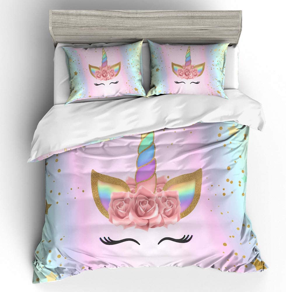 Price:$42.33    Prula Girls Unicorn Duvet Cover Set Pink Bedding Duvet Cover Set Full Girls Printed Modern Lightweight Kids Bedding Set for Teens (NO Comforter Included)  Home & Kitchen