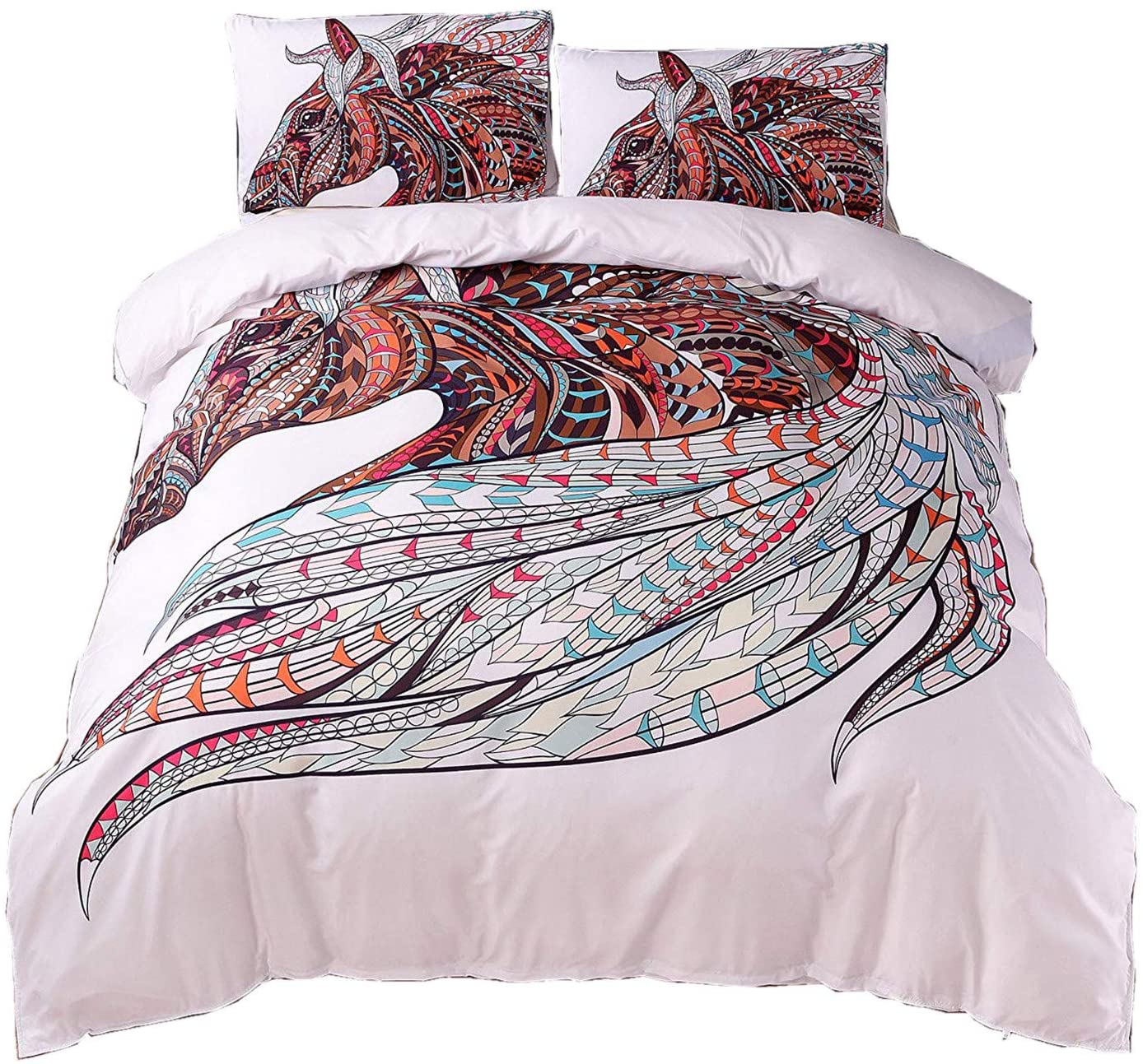 Price:$28.89    Meeting Story 3PCS Animals Horse Printed Duvet Cover Set, Microfiber Bedding Set (Queen, Horse)  Home & Kitchen