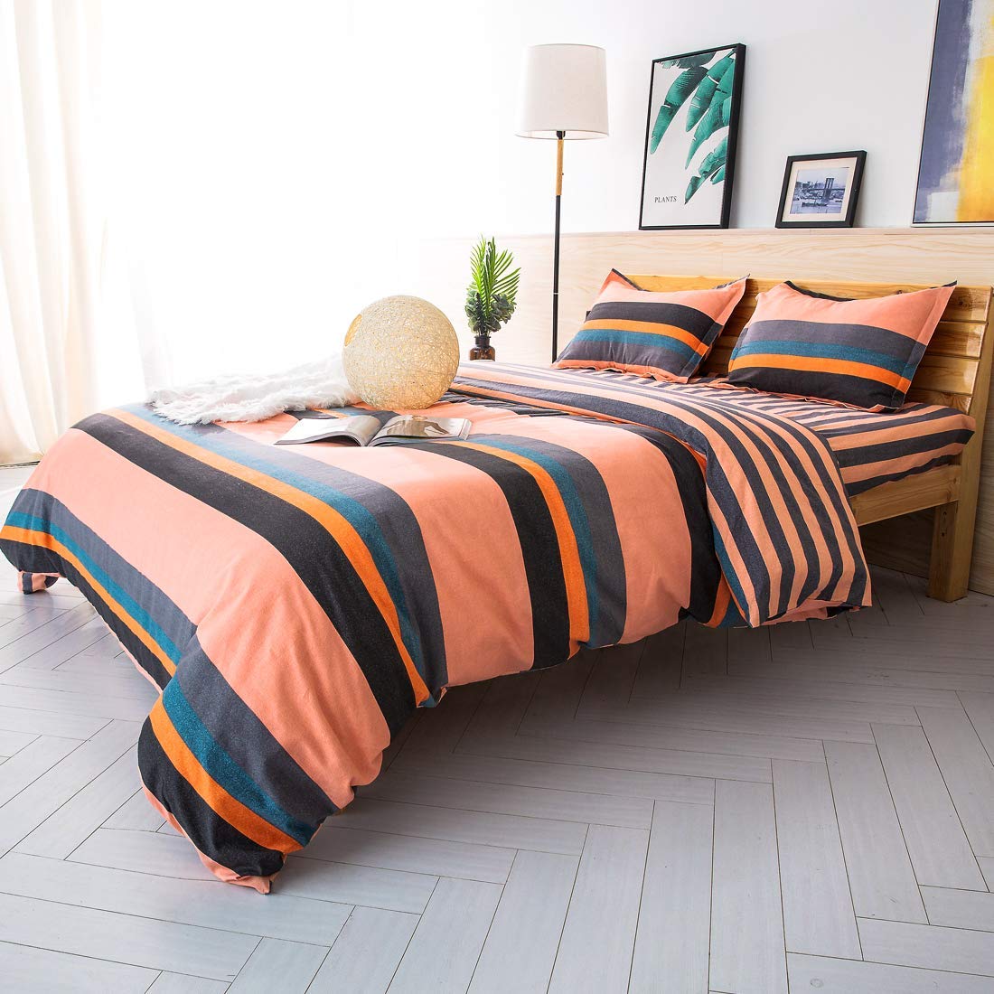 Price:$45.99    ESLITE LIFE 3 PCS Bedding Duvet Cover Queen, 100% Cotton Duvet Cover Set,Ultra Soft and Easy Care,Simple Style Bedding Sets with Zipper,90 x 90 inches, (Stripe Orange, Queen)  Home & Kitchen