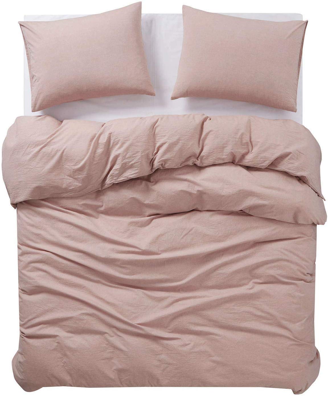 Price:$49.99    Wake In Cloud - Washed Cotton Duvet Cover Set, Yarn Dyed Plain Solid Color, Comfy and Soft Bedding with Zipper Closure and Corner Ties (3pcs, Dusty Bean Paste, Queen Size)  Home & Kitchen