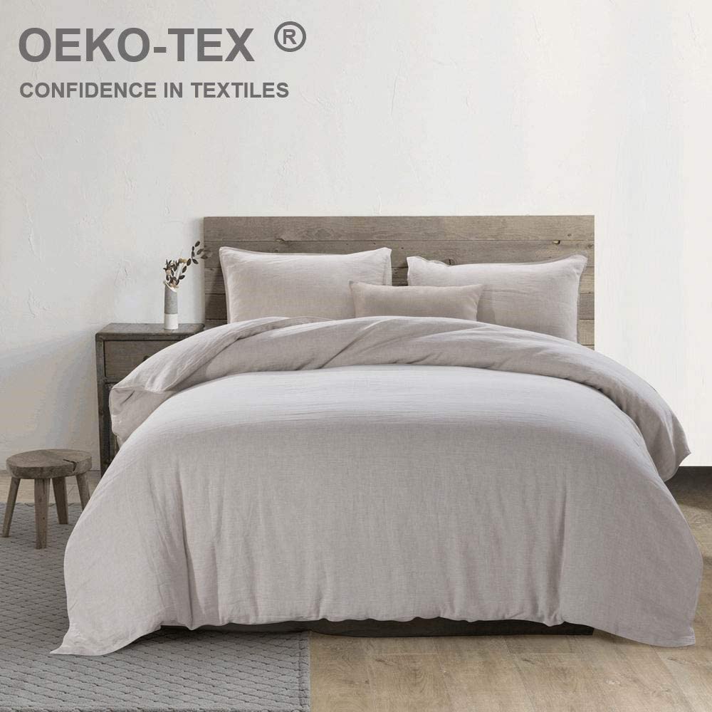 Price:$139.90    meadow park Stone Washed French Linen Duvet Cover Set 3 Pieces - Super Soft, King Size - 104 inches x 94 inches -Sham 20 inches x 36 inches, Basic Style, Natural Color  Home & Kitchen