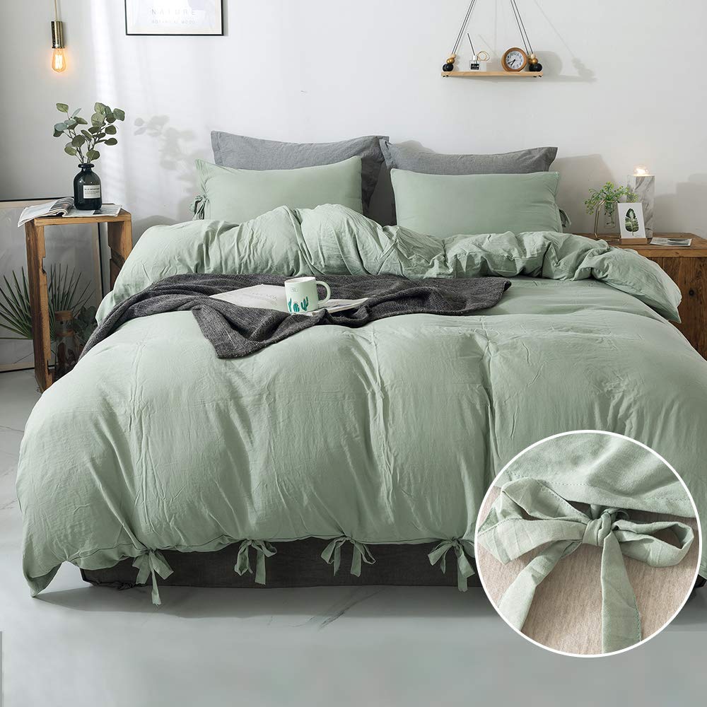 Price:$34.99    annadaif Butterfly Dark Sea Green Duvet Cover Queen，3 Pieces Soft Washed Cotton Bowknot Duvet Cover Set, Easy Care Bedding Set for Men, Women  Home & Kitchen