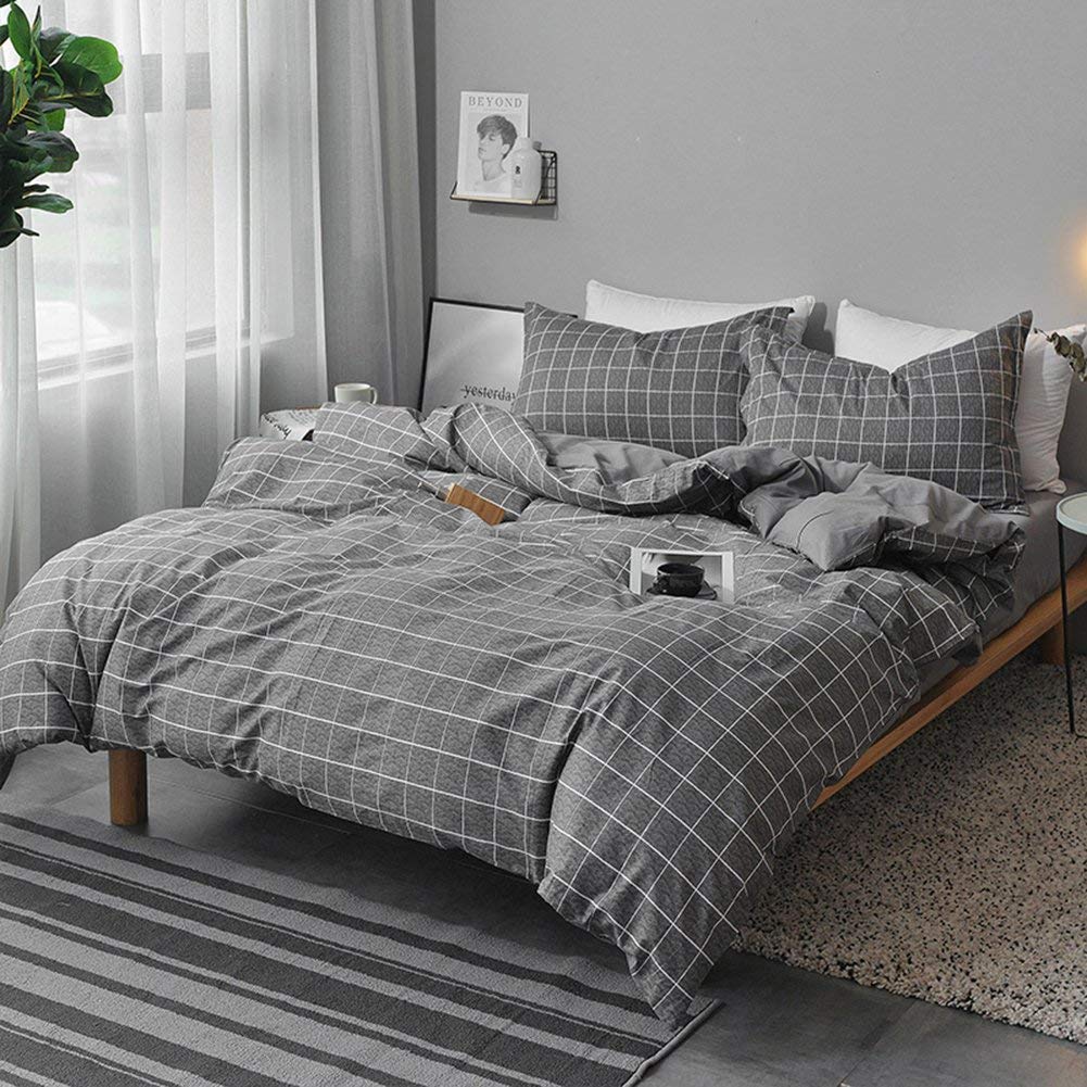 Price:$24.99    NANKO Grid Duvet Cover Twin Set, 2 Pieces 1200 TC Luxury Microfiber Down Comforter Quilt Cover with Zipper Closure, Ties - Best Grey Modern Bedding for Men Teen Seniors, Plaid Gray  Home & Kitchen