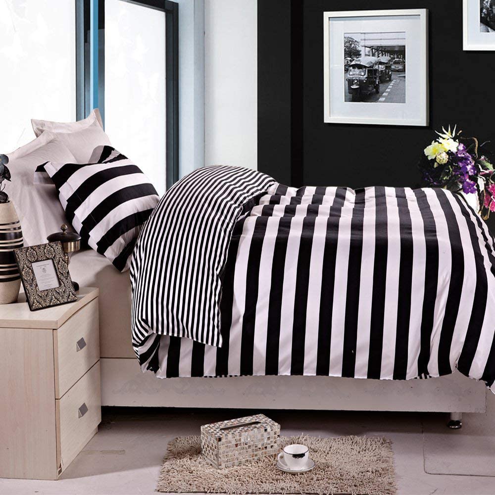 Price:$22.99    NTBAY 2 Pieces Duvet Cover Set Black and White Stripe Printed Microfiber Reversible Design(Twin, Stripe)  Home & Kitchen