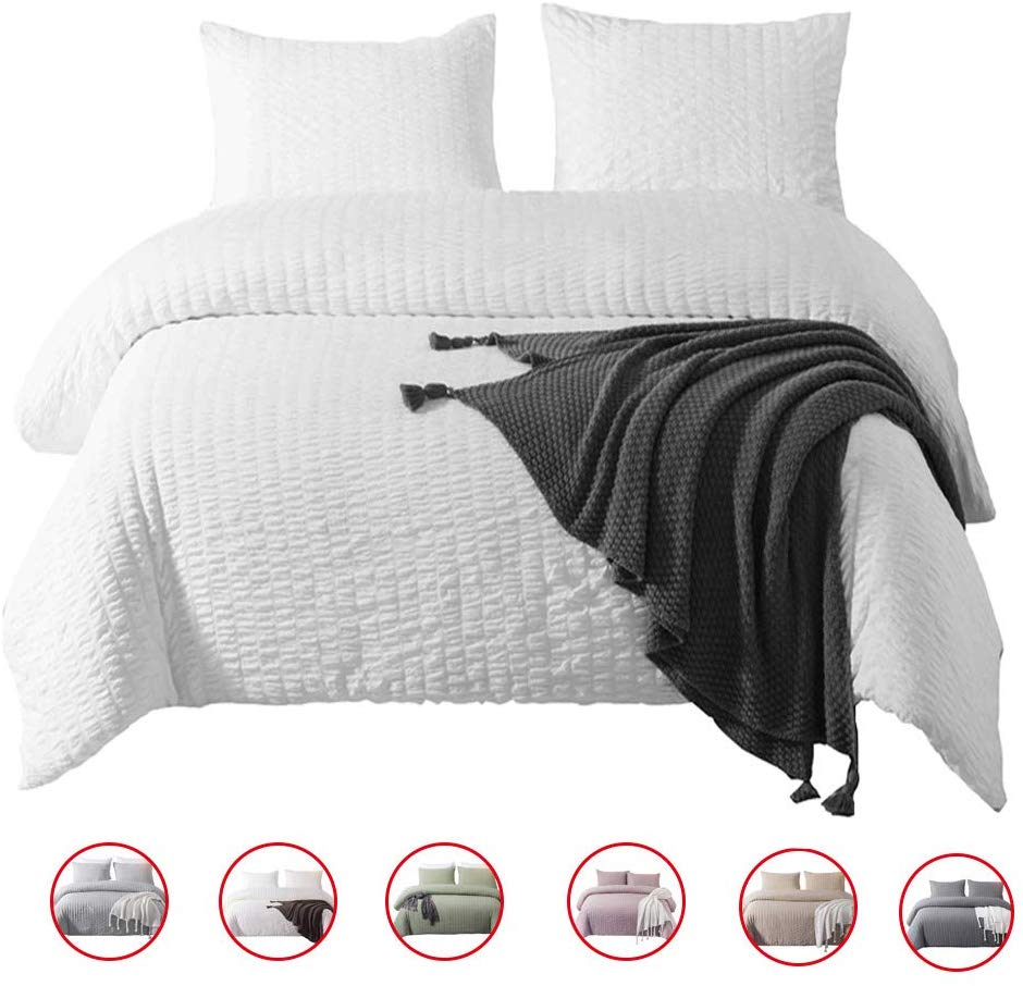 Price:$35.98    DuShow Solid Duvet Cover Set Queen Soft Lightweight Bedding Set 3 Pieces Bedding Set Comforter Cover Set with Zipper Closure Seersucker White  Home & Kitchen