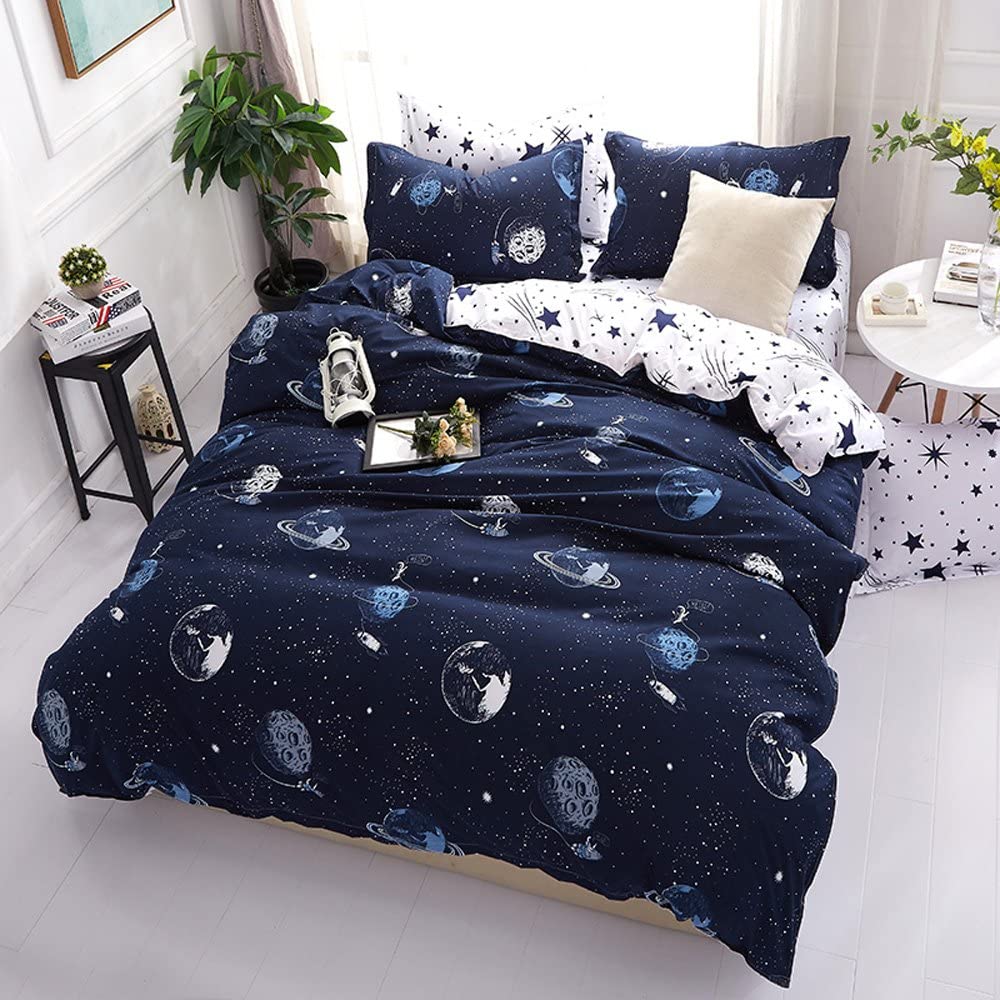 Price:$23.80    Nattey Star Galaxy Bedding Set Duvet Cover Set for Teen Kids Boys Gift Solar System Pattern (Twin, Navy)  Home & Kitchen