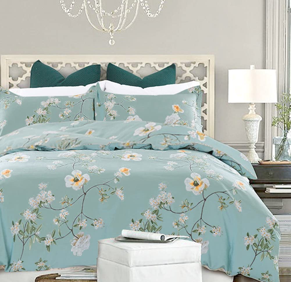 Price:$29.99    NANKO Bedding Duvet Cover Set Queen, 3 Pieces – 800-Thread Floral Microfiber Down Comforter Quilt Cover Zipper & Tie for Women & Men’s Bedroom, Luxury Guestroom Decor -Teal  Home & Kitchen
