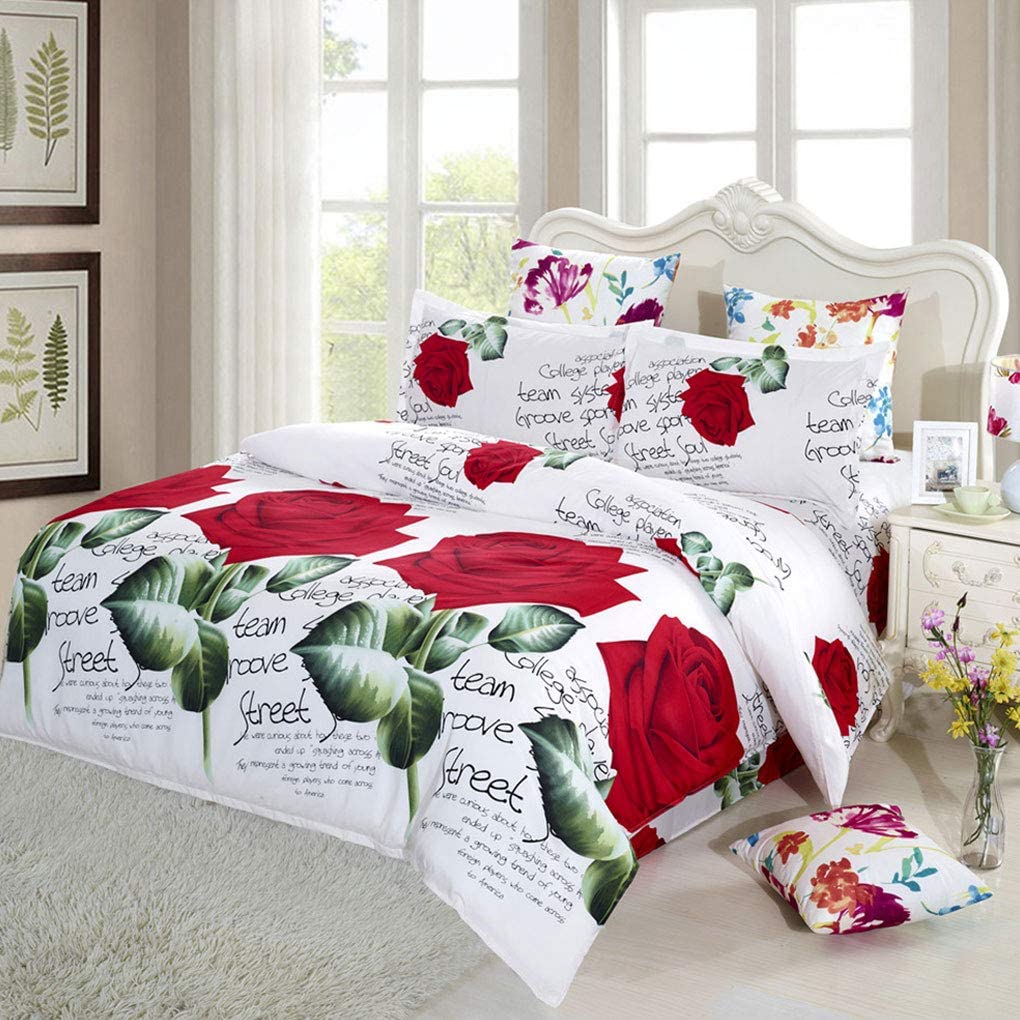 Price:$51.99    VITALE Rose Bedding Twin Size,3D Rose Printed Quilt Cover Bed Sheet with Pillowcases 4 Pcs Floral Bedding Set-White,Twin  Home & Kitchen
