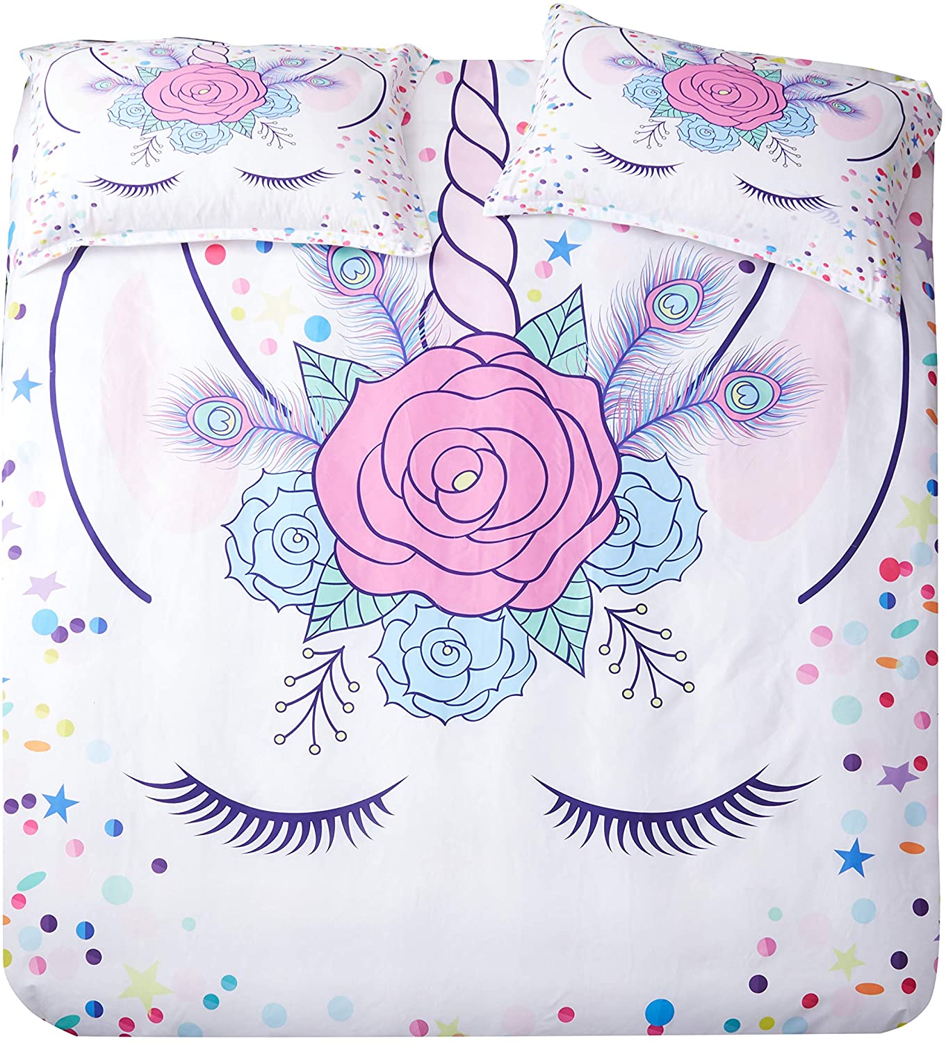 Price:$28.99    DEERHOME Unicorn Bedding 3 Piece Flower Girl Duvet Cover Set Cartoon Unicorn Bedspreads Cute Face Duvet Covers Gifts for Teens,Boys and Girls (#01, Twin)  Home & Kitchen