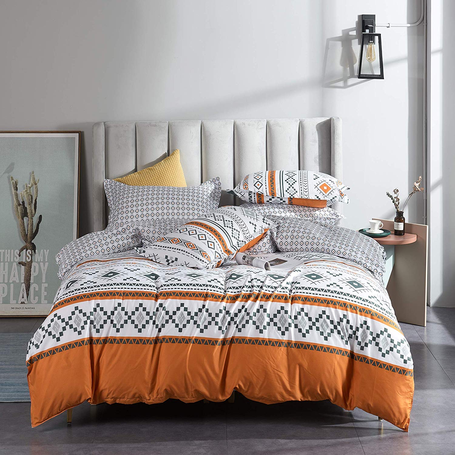 Price:$24.90    LAMEJOR Duvet Cover Set Twin Size Boho Style Chevron Geometric Design Reversible Luxury Soft Bedding Set Comforter Cover (1 Duvet Cover+2 Pillowcases) Orange/White  Home & Kitchen