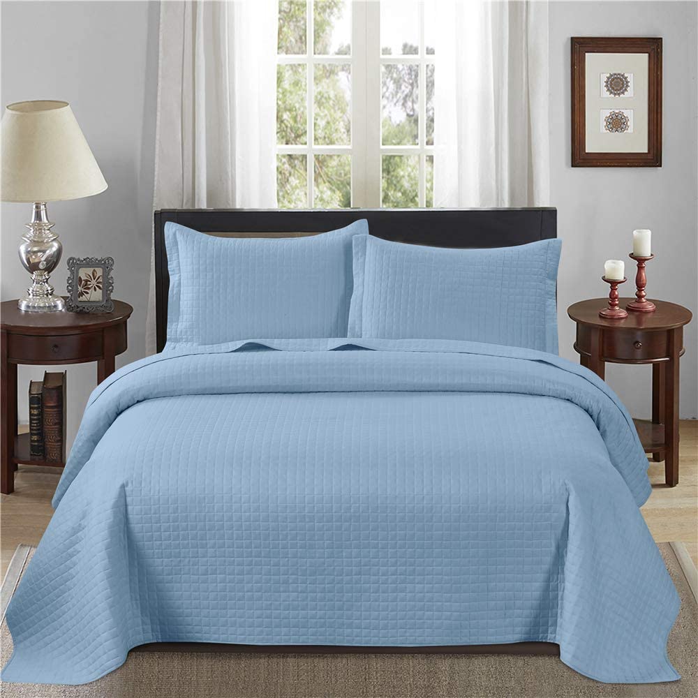 Price:$20.99    Jessy Home Quilts Set Twin Size Solid Color Bedding Plaid Lightweight Reversible Bedspread Coverlet Set Super Soft All-Season Oversized Quilt 3 Pieces 1 Quilts 2 Pillow Shams Blue  Home & Kitchen