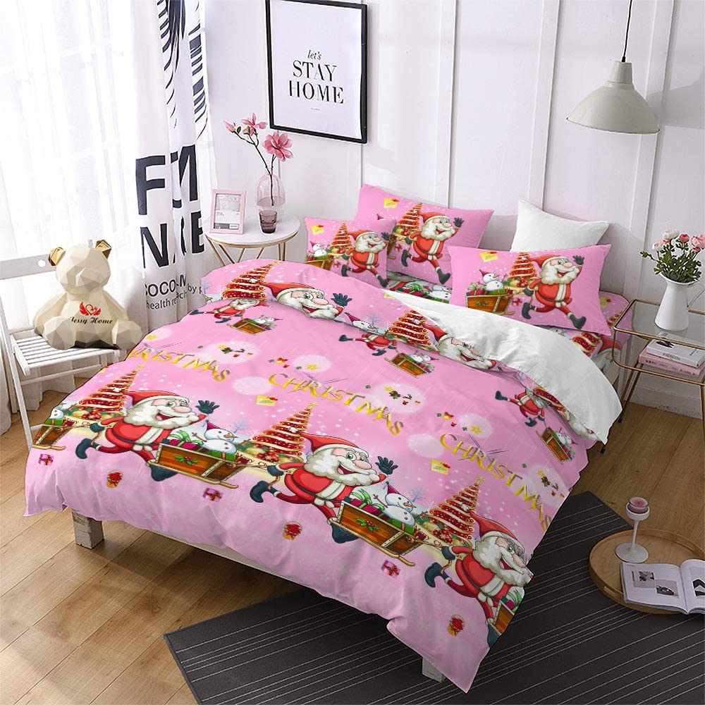 Price:$7.74    Christmas Duvet Cover King Size,Pink 3D Bedding Santa Cluas Home Decor Gifts for Girls Kids  Home & Kitchen