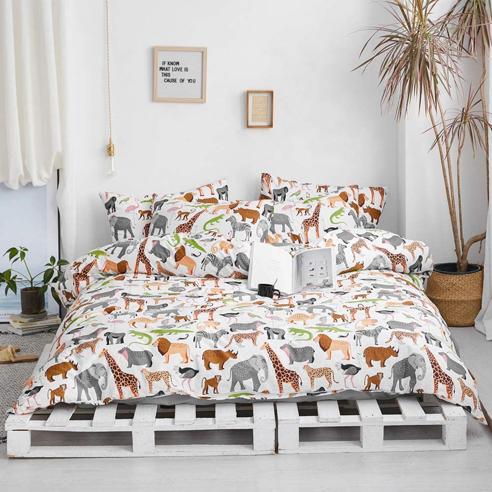 Price:$55.99    AOJIM Elephant Flamingo Lion Dinosaur Deer Zebra Duvet Cover Set, Animals Zoo Bedding Pillowcases Pure Cotton Made Twin Size  Home & Kitchen