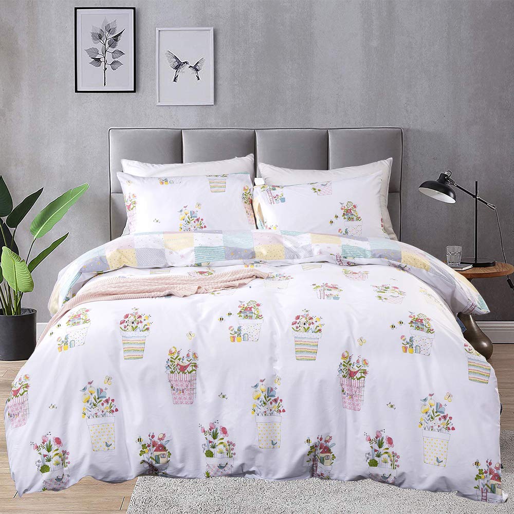 Price:$49.99    CLOTHKNOW Floral Duvet Cover Cotton Twin Grils White Plant Bohemian Bedding Sets Boho Flower Bedding Duvet Cover Sets with Zipper Closure 2 Pillowcases  Home & Kitchen