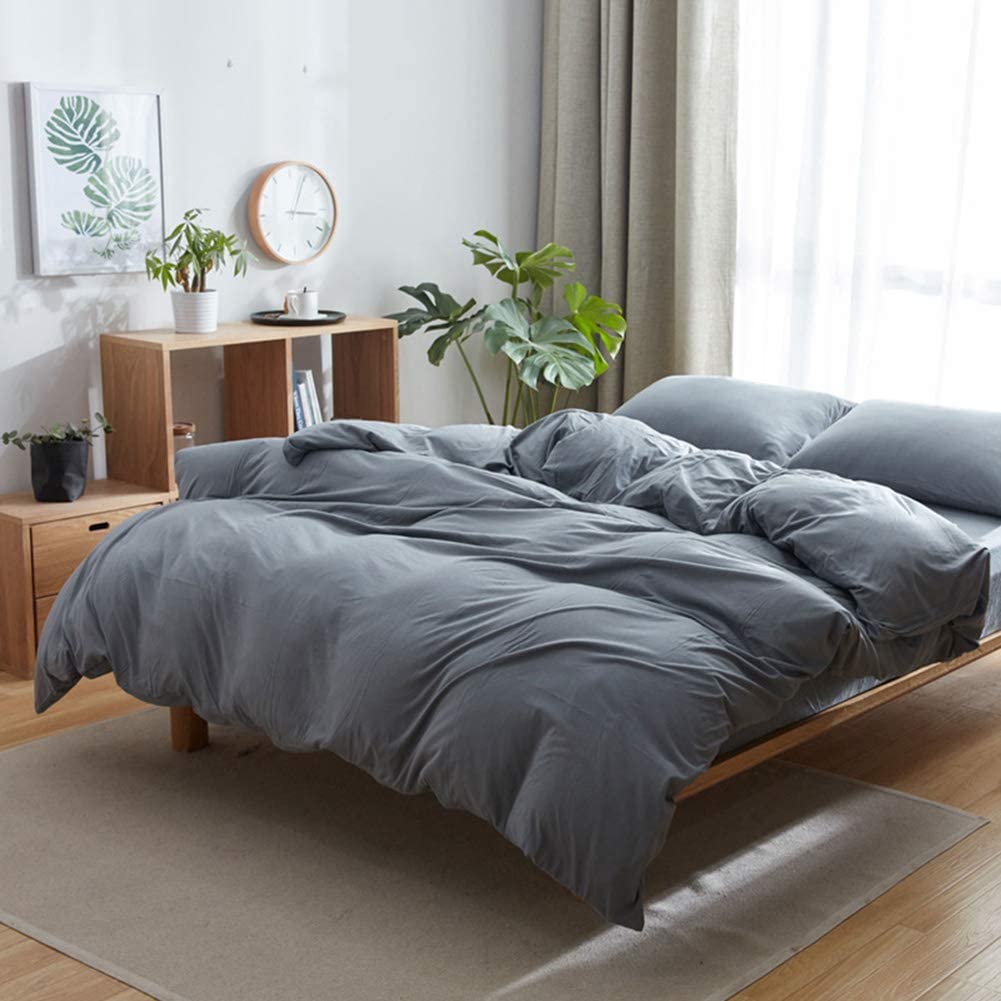 Price:$65.99    DONEUS Jersey Knit Cotton Duvet Cover Set Queen Full Size Gray Reversible Duvet Cover 3 Piece Solid Pattern Bedding Set(1 Duvet Cover+2 Pillow Shams), Super Soft and Easy Care  Home & Kitchen