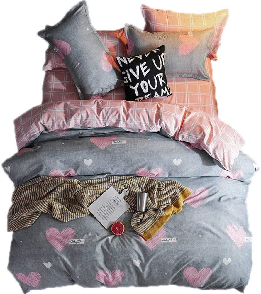 Price:$26.86    3pcs Cartoon Printed Pink Gray Star Bedding for Boys Girls Reversible Hidden Zipper hot Hearts Kids Duvet Cover Sets (Twin)  Home & Kitchen