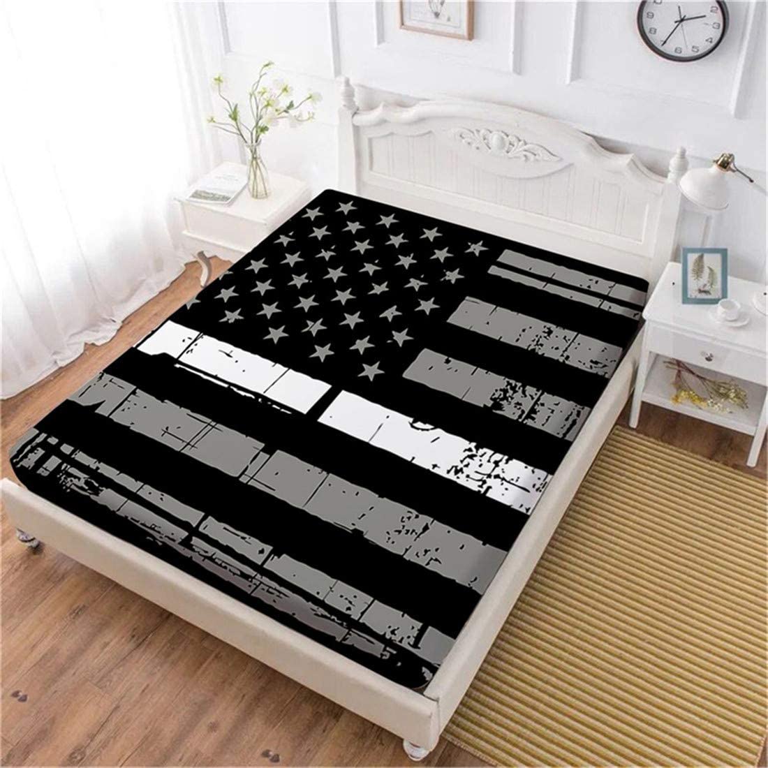 Price:$20.99    Oliven American Flag Fitted Sheet Twin Size Black White 1 Piece Deep Pocket Sheet Elastic Sheet Twin  Home & Kitchen
