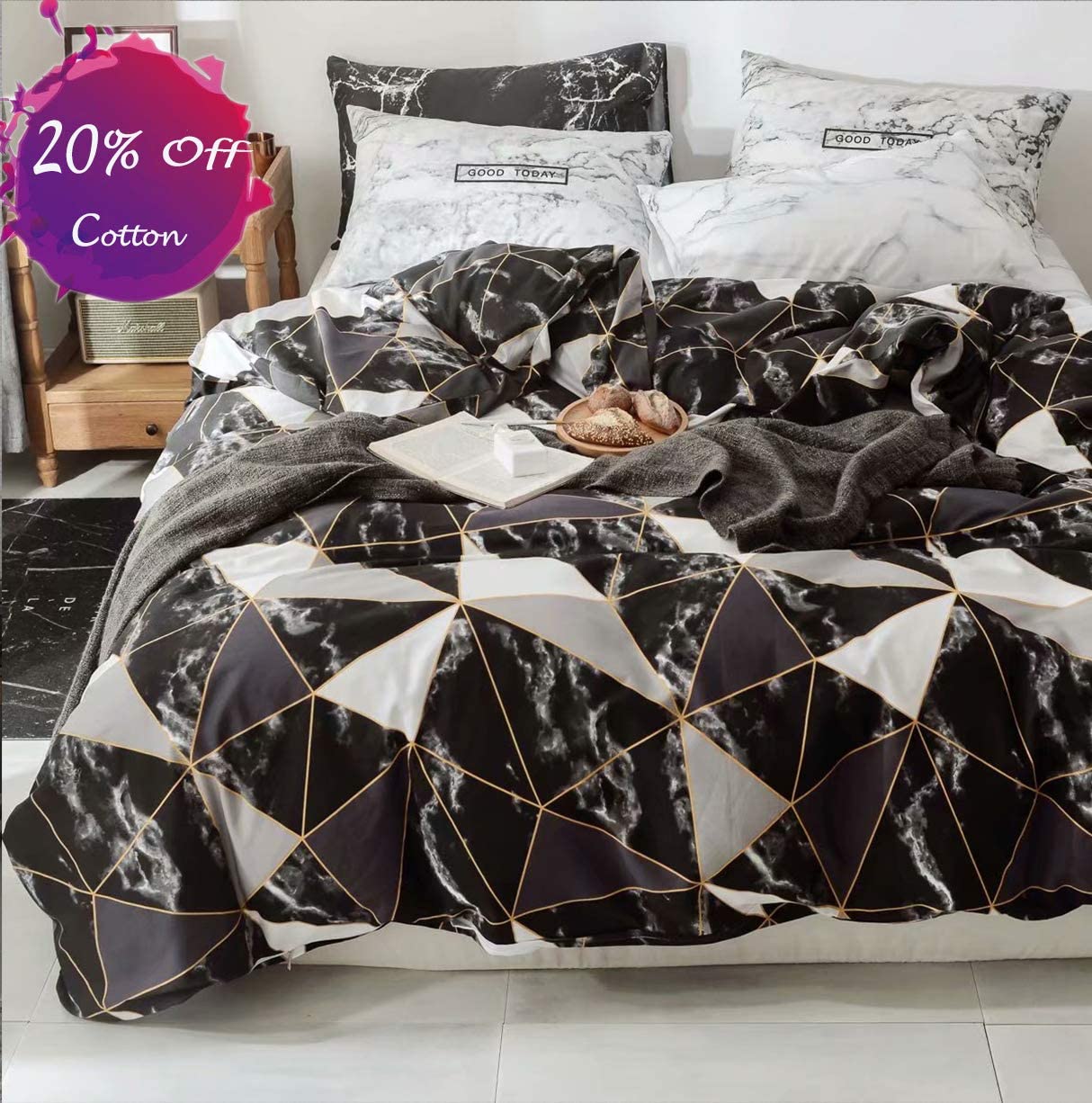 Price:$48.50    karever Black Marble Bedding Duvet Cover Set Twin Kids Gold Triangle Geometric Duvet Covers Cotton Comforter Cover Sets for Children Boys Girls Teens  Home & Kitchen