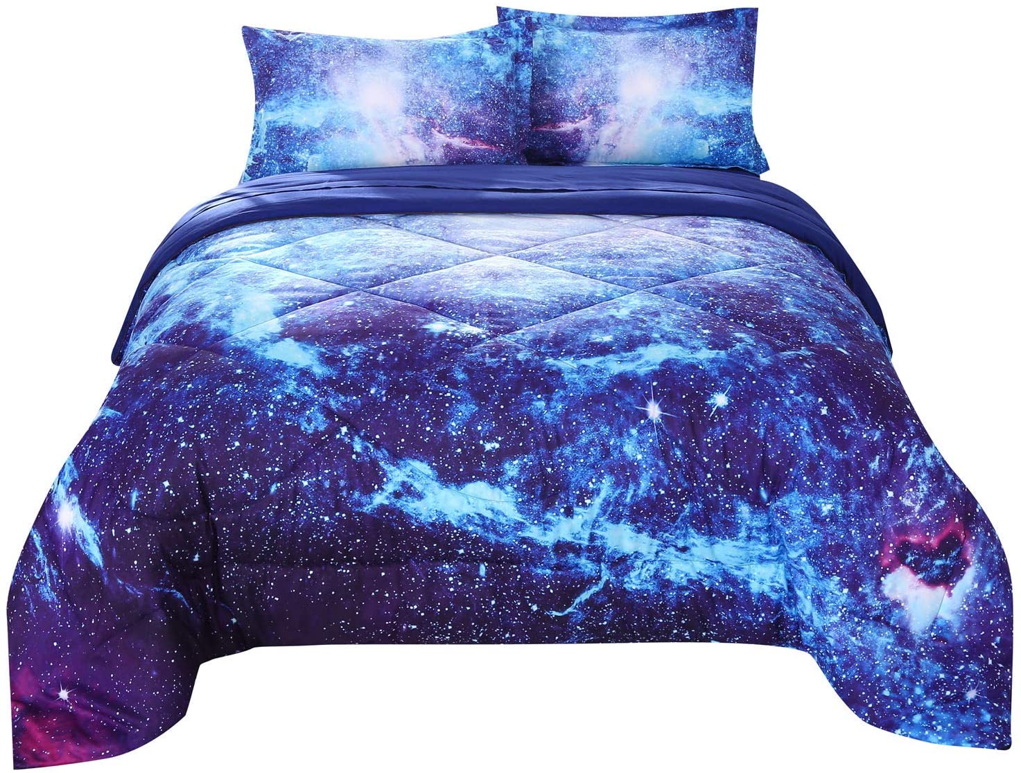 Price:$89.99    Wowelife Galaxy Comforter Sets Twin 3D Outer Space Blue Bedding Sets Mysterious Sky Cosmos Night 5 Piece with Print Comforter for Kids(Twin-5 Piece, Blue Galaxy)  Kitchen & Dining