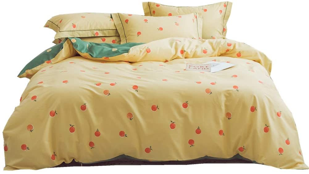 Price:$42.99    LAYENJOY 100% Cotton Kids Yellow Duvet Cover Set Twin Orange Tangerine Fruit Pattern Bedding Set for Teens Boys Girls, 1 Duvet Cover 2 Pillowcases Simple Design Comforter Cover, No Comforter  Home & Kitchen